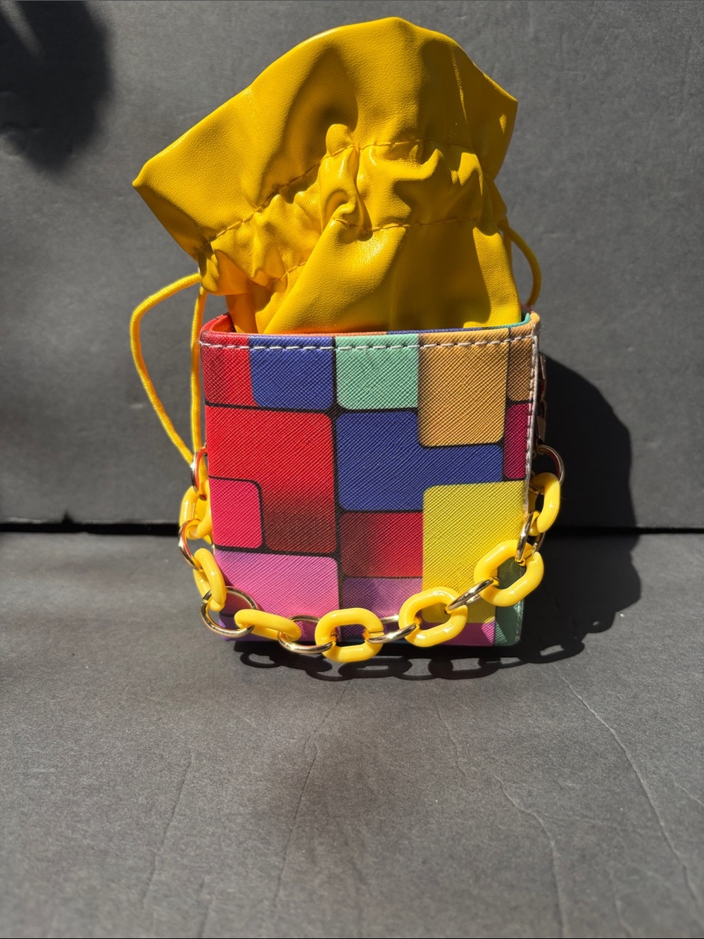 Tetris Colorblock Drawstring Bucket Bag - Yellow & Multicolor